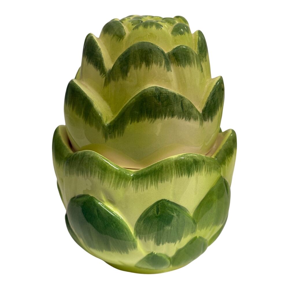 Vintage OCI Ominibus Ceramic Nested Artichoke Salt & Pepper Shaker Set  - A1259